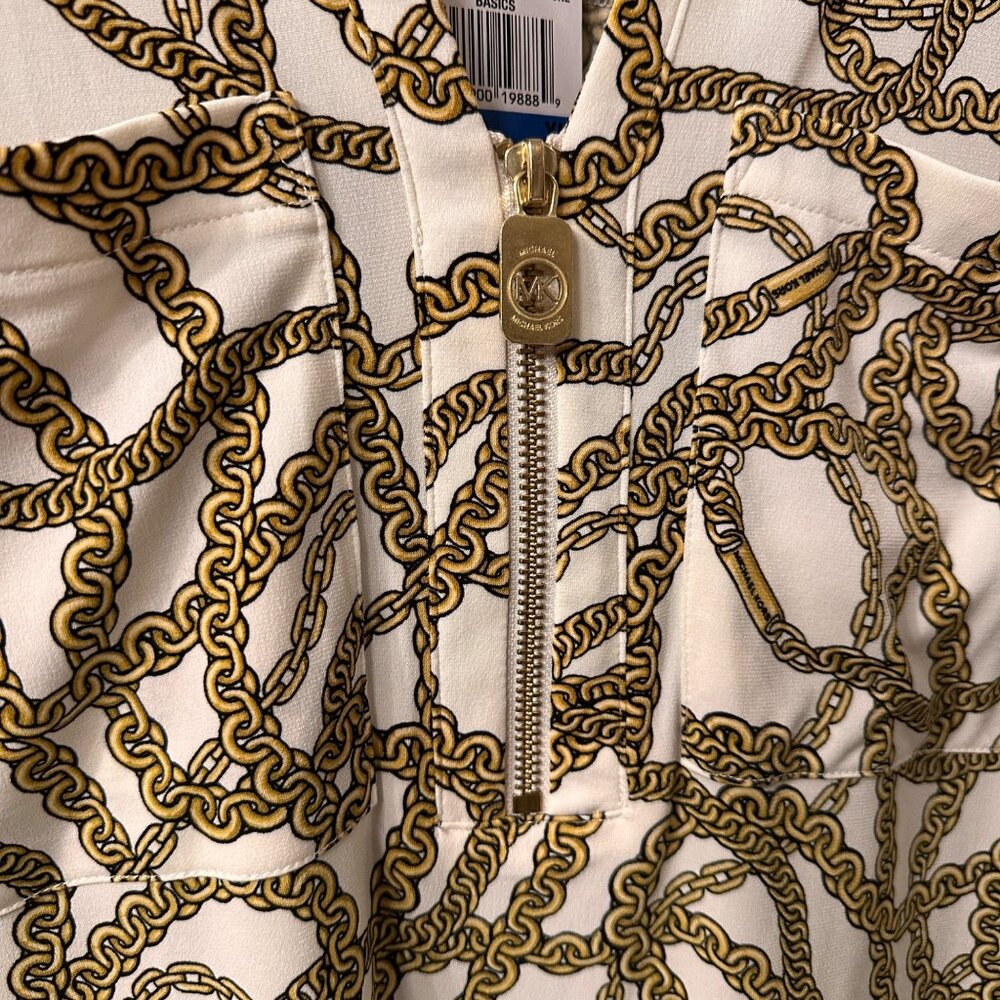 Michael Kors | NWT XL Long Sleeve Gold Chain Print 1/4 Zip Top Luxury Old Money - Picture 4 of 11